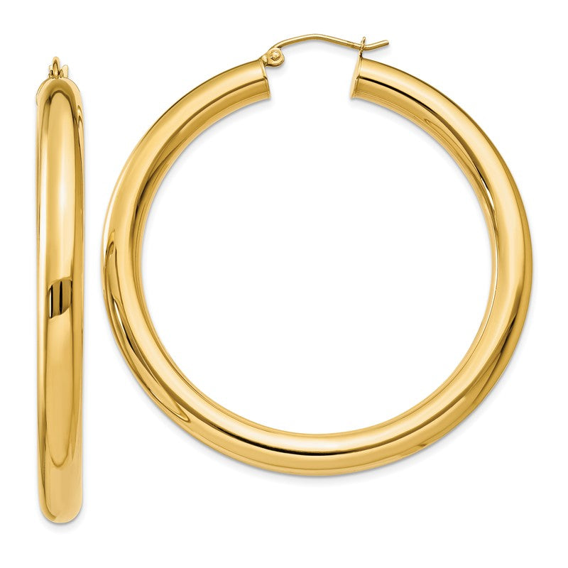 14k 5x50mm Polished Tube Hoop Earrings T957