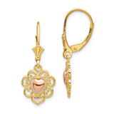 14K Two-tone Heart with Lace Trim Leverback Earrings K4384
