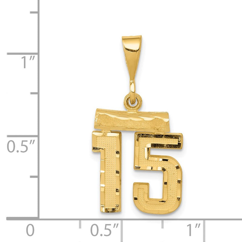 14k Small Brushed Diamond-cut Number 15 Charm SN15