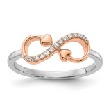 14k White & Rose Gold Diamond Double Heart Infinity Ring