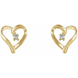 Lady's 14K Yellow Gold Heart Diamond Stud Earrings | Natural G/H Si2-I1