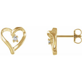 14K Yellow Gold Diamond Heart Stud Earrings