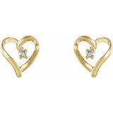14K Yellow Gold Diamond Heart Stud Earrings