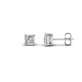14K White Gold Princess Cut Diamond Stud Earrings 1.00 CTW