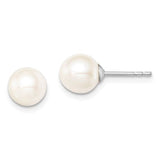 7-8mm White Round Freshwater Cultured Pearl Stud Earrings