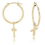 14K Yellow Gold Hoop Earrings with Cross Charms