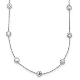 10K White Gold Polished Bezel-set Round CZ 9-Station 18 inch Necklace