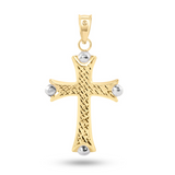 Two-Tone 14K Gold Diamond Cut Patterned Cross Charm | 14kt
