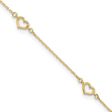 14K Yellow Gold Heart Link Anklet Bracelet