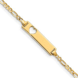 10K Yellow Gold ID Figaro Bracelet Heart Cut-Out