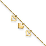 10K Yellow Gold 3-Heart Link Anklet