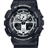 Black & White G-Shock GA-100 Watch - 51mm 3-Eye Analog-Digital