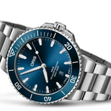Gent's Blue Metal Aquis Date Watch