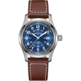 Hamilton Khaki Field Auto 42mm Watch | Blue Dial Brown Strap
