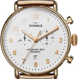 Shinola Canfield Chrono White Dial 43mm Gold Watch