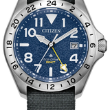 Citizen Promaster Land GMT Watch | Blue Dial & NATO Strap