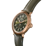 Shinola Bronze Runwell 43mm Watch with Olive Dial & Leather Band