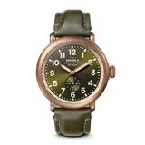 Shinola Bronze Runwell 43mm Watch with Olive Dial & Leather Band
