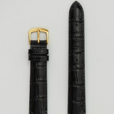 20mm Black Alligator Grain Long Leather Watch Band Gold Buckle