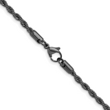Black Stainless Steel 3mm Rope Chain Necklace, 24 Inch Length