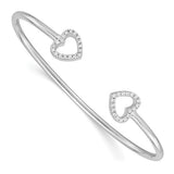 Rhodium Plated Sterling Silver Bangle Double Heart CZ Bracelet