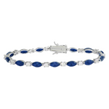 Sterling Silver Blue CZ Tennis Bracelet - 7" Rhodium Plated