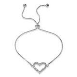 Rhodium Sterling Silver CZ Open Heart Bracelet - 8.5 Inches