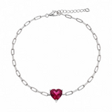 Sterling Silver Red CZ Heart Paperclip Chain Bracelet (8")
