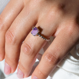 Sterling Silver Amethyst February Birthstone Ring - Rhodium Plated CZ Solitaire, Size 7