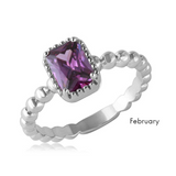 Sterling Silver Amethyst February Birthstone Ring - Rhodium Plated CZ Solitaire, Size 7