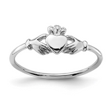 Rhodium Plated Sterling Silver Claddagh Ring - Size 7