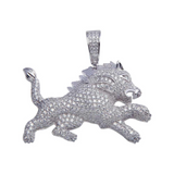 Sterling Silver CZ Lion Pendant - Rhodium Plated Animal Charm
