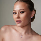 June Birthstone Jewelry Set - Sterling Silver Purple CZ Pear Halo Pendant