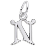 Rhodium Sterling Silver Initial N Pendant Charm