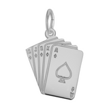 Rhodium Sterling Silver Royal Flush Cards Charm