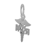 Rhodium Sterling Silver RN Caduceus Pendant Charm