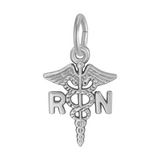 Rhodium Sterling Silver RN Caduceus Pendant Charm