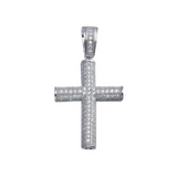 Sterling Silver Rhodium CZ Tube Cross Pendant | Religious Charm