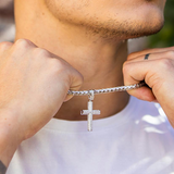 Sterling Silver Rhodium CZ Tube Cross Pendant | Religious Charm