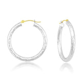 30mm Diamond Cut Endless Hoop Earrings in Rhodium Plated Sterling Silver