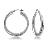 Rhodium Plated Sterling Silver & 14K Yellow Post Double Hoop Sparkle Earrings