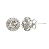 Rhodium Sterling Silver Diamond-Cut Round Earrings with Melee Diamonds