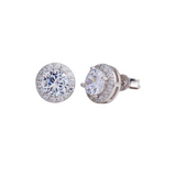 Rhodium 925 Sterling Silver CZ Halo Stud Earrings
