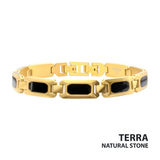 9" 18K Gold IP Matte Steel Bracelet | Black Onyx Inlay Link
