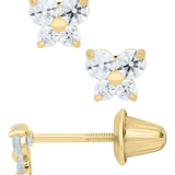 14K Yellow Gold Polished CZ Butterfly Stud Earrings