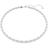 Swarovski Matrix Tennis Necklace - Crystal Pearl & Round Cut Rhodium Plated