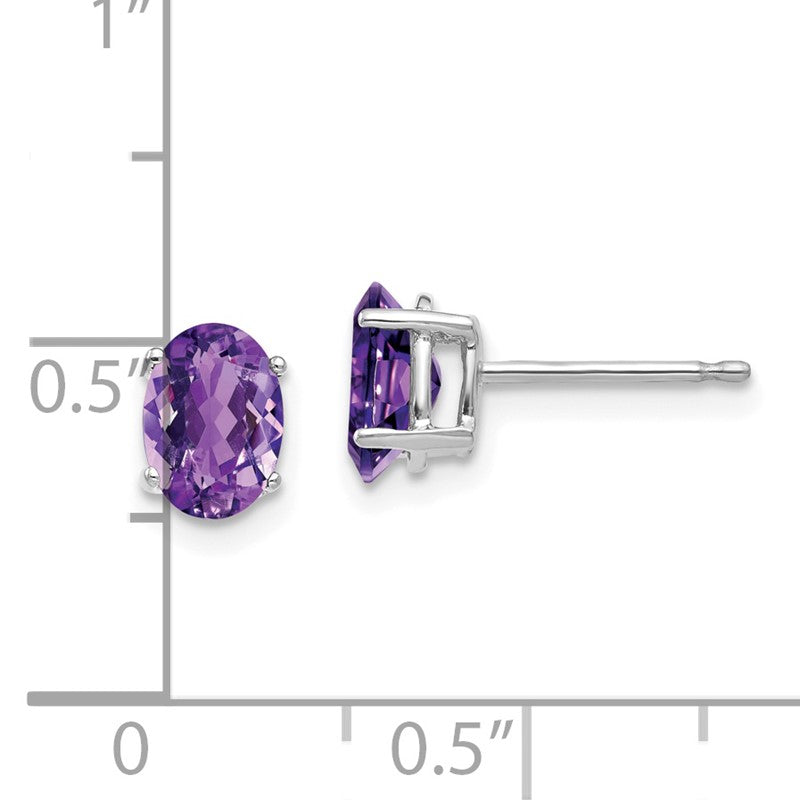 14k White Gold 7x5mm Oval Amethyst Post Earrings XE87WAM