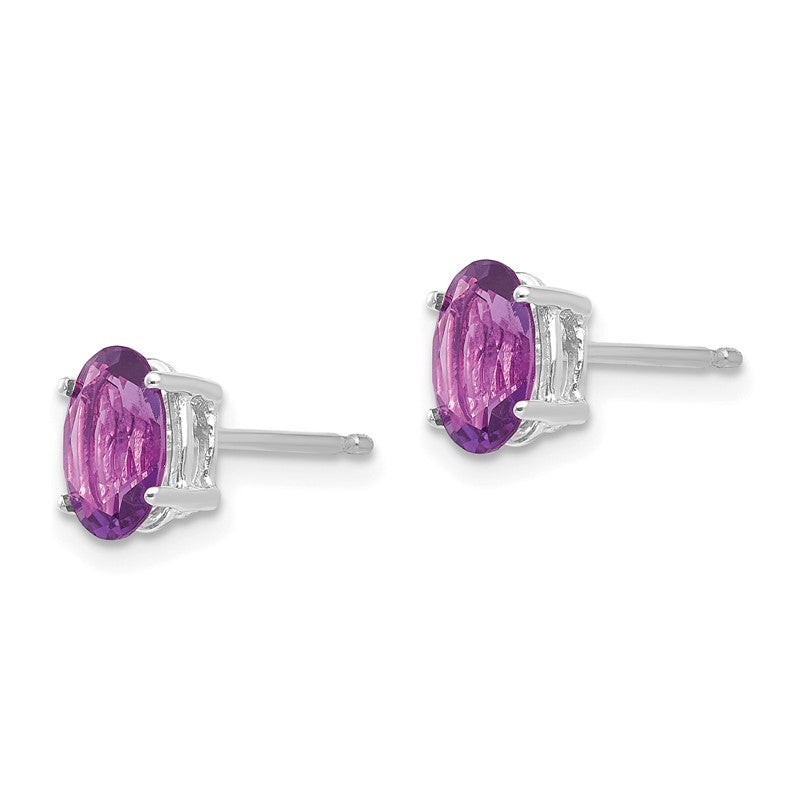 14k White Gold 7x5mm Oval Amethyst Post Earrings XE87WAM