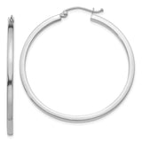 14k White Gold 2x40mm Square Tube Hoop Earrings T1079