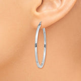 14k White Gold 2x40mm Square Tube Hoop Earrings T1079